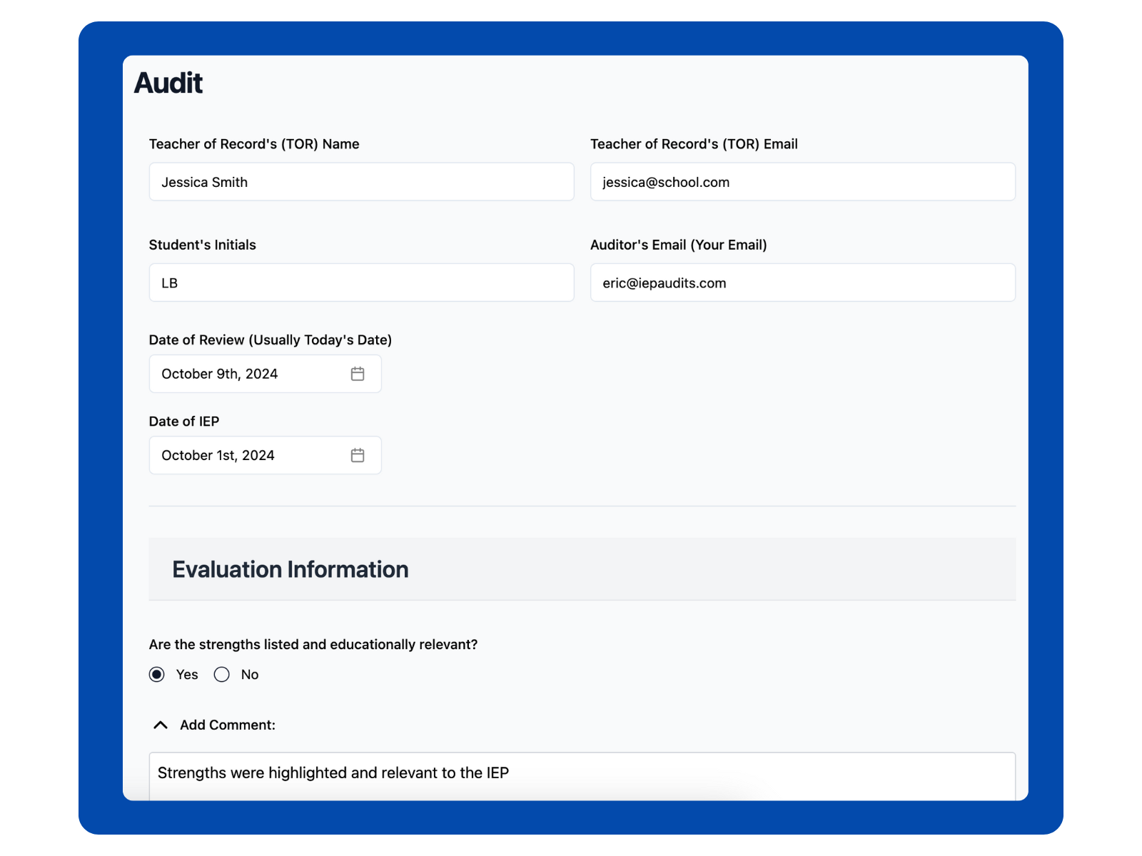 IEP Audits Send Feedback